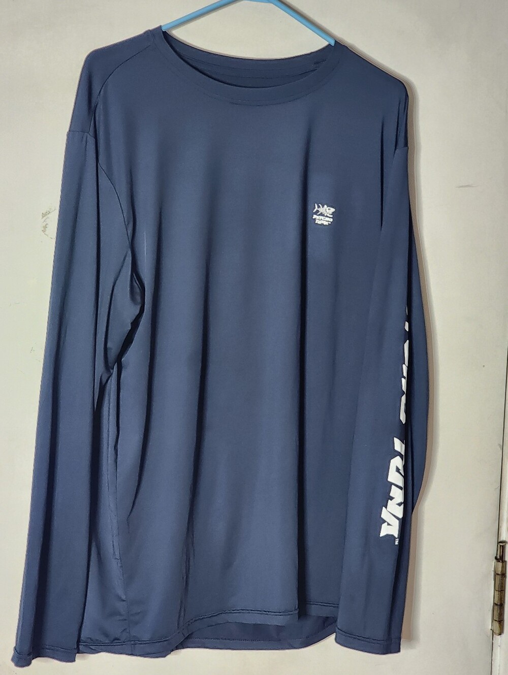 Psycho Tuna Men's Long-Sleeve Performance Tee - Navy with White Sleeve Graphic